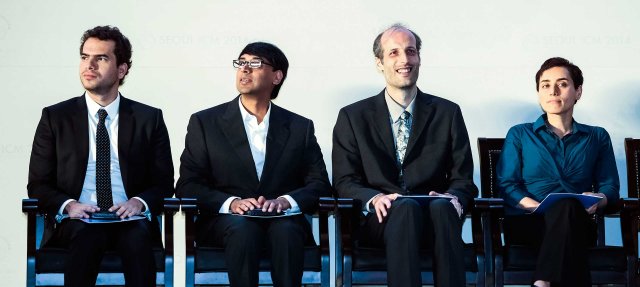 From Left: Artur Avila, Manjul Bhargava, Martin Hairer and Maryam Mirzakhani, are awarded with the 2014 Fields medal at the International Congress of Mathematicians in Seoul, on Aug. 13, 2014.