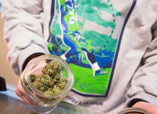 Nate Johnson, managing owner of the Queen Anne Cannabis Club, shows a strain of marijuana he carries in Seattle on Jan. 28, 2014.