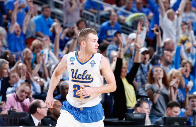 Bryce Alford of the UCLA Bruins runs down the court against the UAB Blazers during the third round of the 2015 NCAA Men's Basketball Tournament at KFC YUM! Center in Louisville, Ky. on March 21, 2015.