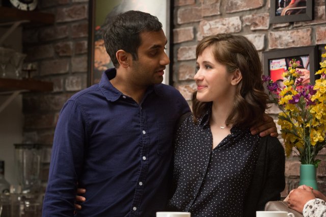 Aziz Ansari as Dev Shah and Noël Wells as Rachel in Master of None.