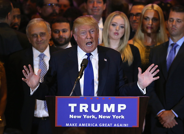 Republican Presidential candidate Donald Trump speaks after winning the New York state primary on April 19, 2016 in New York City.