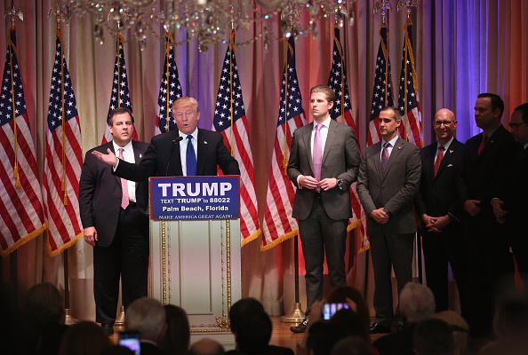 Republican Presidential frontrunner Donald Trump speaks to the media at his Mar-A-Lago Club on Super Tuesday, March 1, 2016 in Palm Beach, Florida.