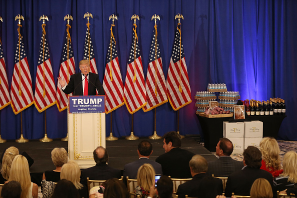 Republican presidential candidate Donald Trump speaks during a press conference at the Trump National Golf Club Jupiter on March 8, 2016 in Jupiter, Florida.