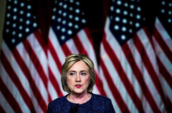 Democratic Nominee for President of the United States former Secretary of State Hillary Clinton speaks to journalists after meeting national security experts for a National Security Working Session at the New York Historical Society Library in Manhattan, New York on Friday September 9, 2016.