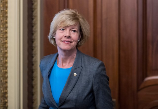 Sen. Tammy Baldwin, D-Wisc., leaves the Senate Democrats' weekly policy lunch in the Capitol on Sept. 7, 2016.