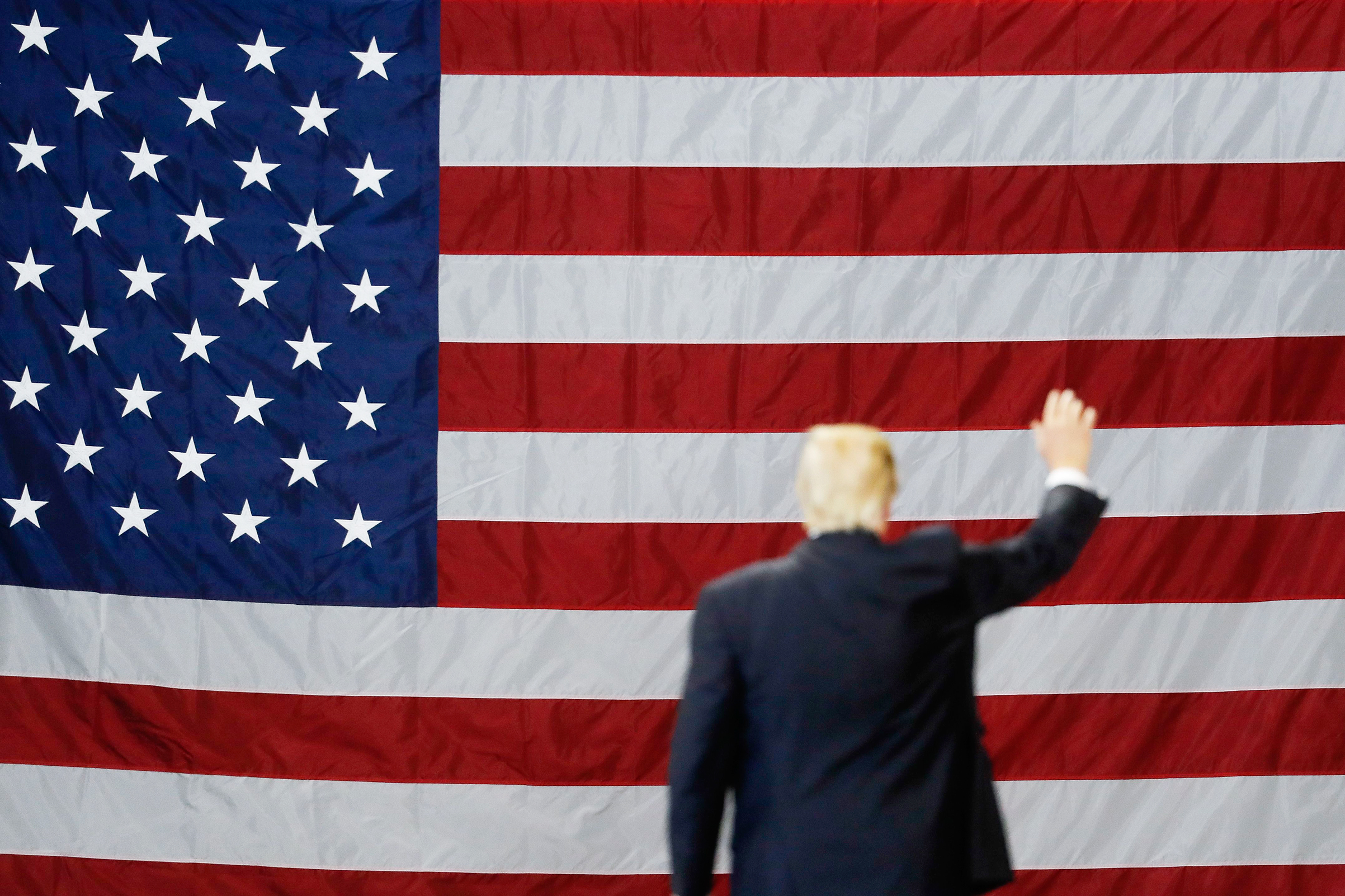President Trump waves after speaking at a rally in Louisville, Ky., on March 20, 2017.