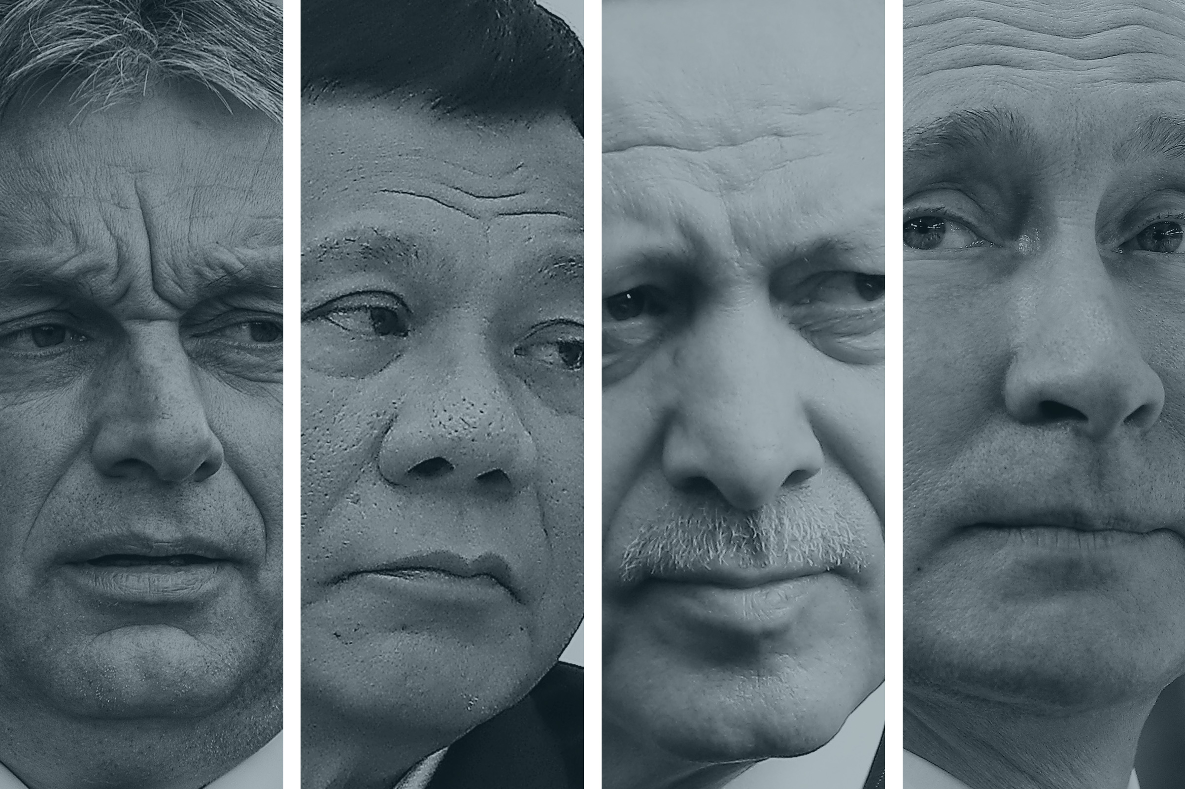 A composite photo of Hungarian Prime Minister Viktor Orban, Philippines' President Rodrigo Duterte, President of Turkey Recep Tayyip Erdogan, and Russian President Vladimir Putin