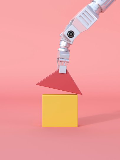 Grapping claw building a house, 3d rendering