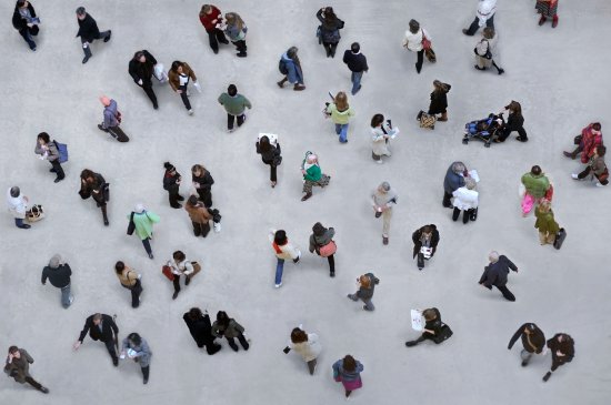 Shot of many pedestrians from above.