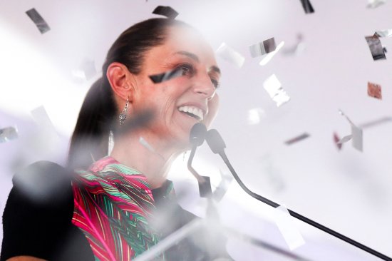 Presidential candidate of the ruling Morena party Claudia Sheinbaum delivers remarks as she holds a campaign rally in Mexico City on May 16.