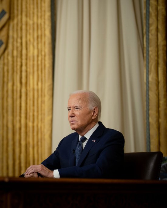 President Joe Biden delivers a televised address from the Oval Office on July 14, 2024.