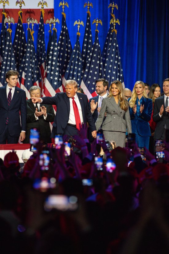 Donald Trump gestures to the crowd after speaking during his Election Night Watch Party in West Palm Beach, Fla. on Nov. 5.